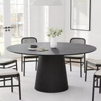 Table à manger ronde de 152 cm pour 6 personnes, table sur pied moderne avec base conique cannelée et plateau en MDF de bois, noire