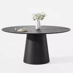 Table à manger ronde de 152 cm pour 6 personnes, table sur pied moderne avec base conique cannelée et plateau en MDF de bois, noire