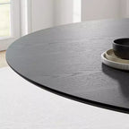 Table à manger ronde de 152 cm pour 6 personnes, table sur pied moderne avec base conique cannelée et plateau en MDF de bois, noire