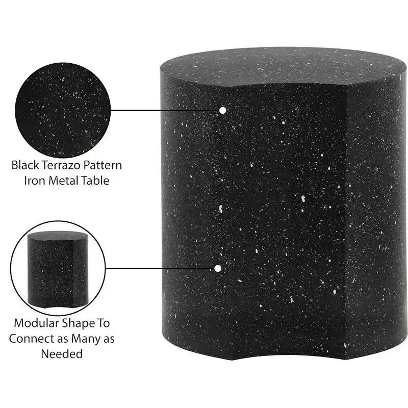 Table d'appoint Dimple Black Iron, Table d'appoint modulaire en terrazzo, Design gigogne contemporain