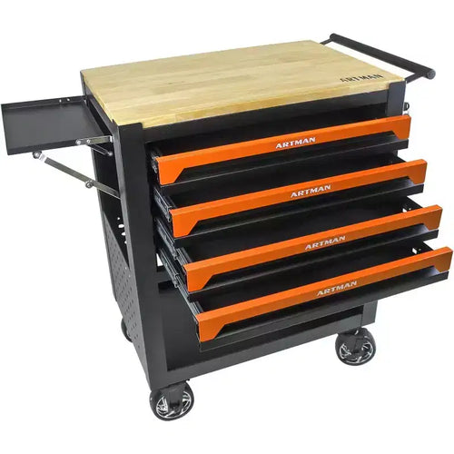 Acekool Rolling Tool Chest with 4 Drawers, Mobile Mechanic Storage Cart with Heavy-Duty Wheels and Side Holding Panel, Orange