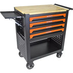 Servante d'atelier roulante à 4 tiroirs, chariot de mécanicien mobile avec roues robustes et panneau latéral, orange