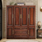 Armoire en merisier de 156 cm avec 3 tiroirs, étagères et tringle de penderie