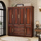 Armoire en merisier de 156 cm avec 3 tiroirs, étagères et tringle de penderie