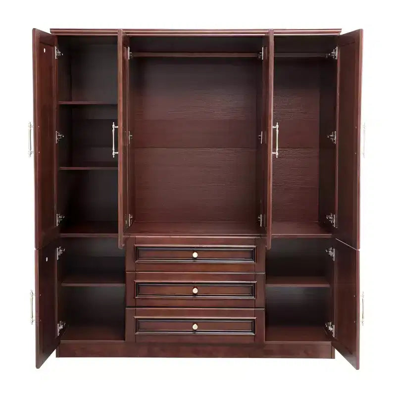 Armoire en merisier de 156 cm avec 3 tiroirs, étagères et tringle de penderie