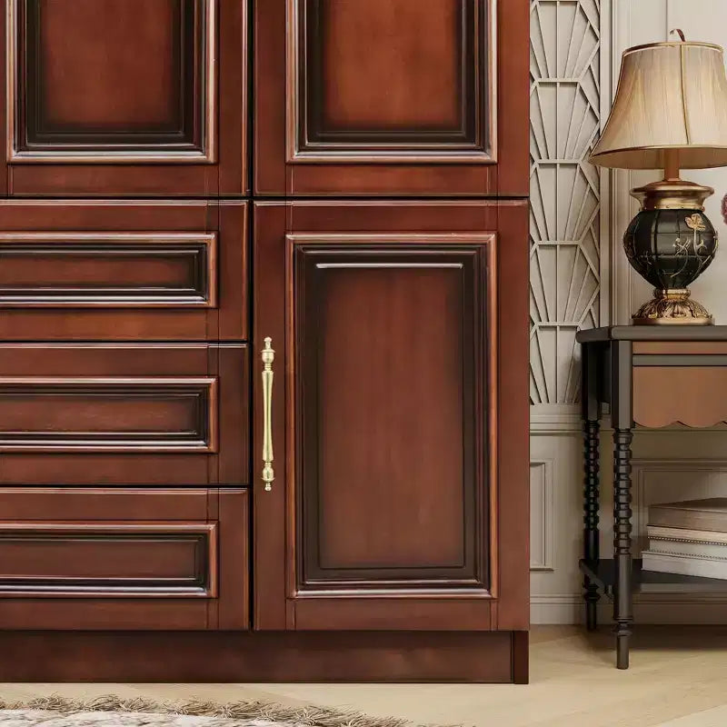 Armoire en merisier de 156 cm avec 3 tiroirs, étagères et tringle de penderie