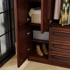 Armoire en merisier de 156 cm avec 3 tiroirs, étagères et tringle de penderie