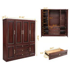 Armoire en merisier de 156 cm avec 3 tiroirs, étagères et tringle de penderie