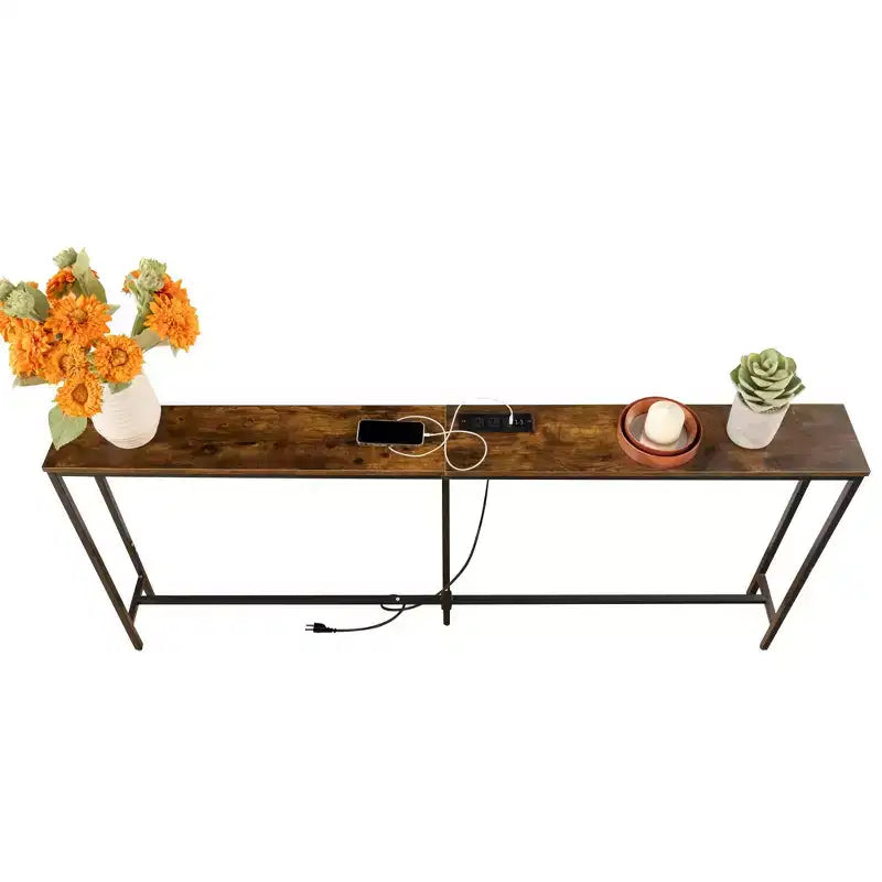 Console avec station de charge et cadre métallique pour entrée ou salon