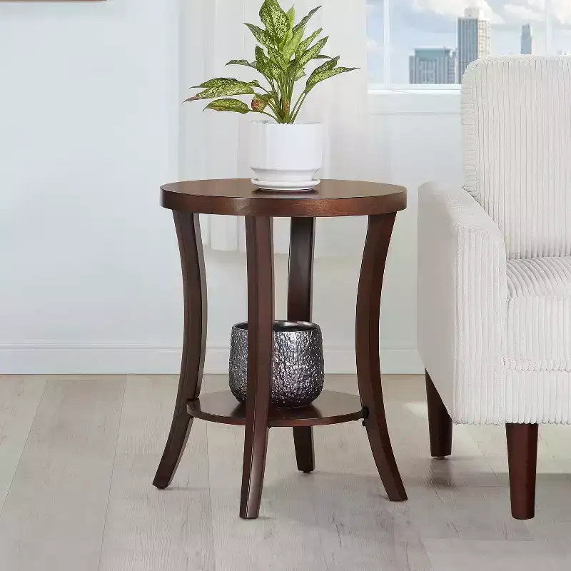 HomeStock 23.25 in.H Brown Color Round Wood Table Top End Table 1 -piece
