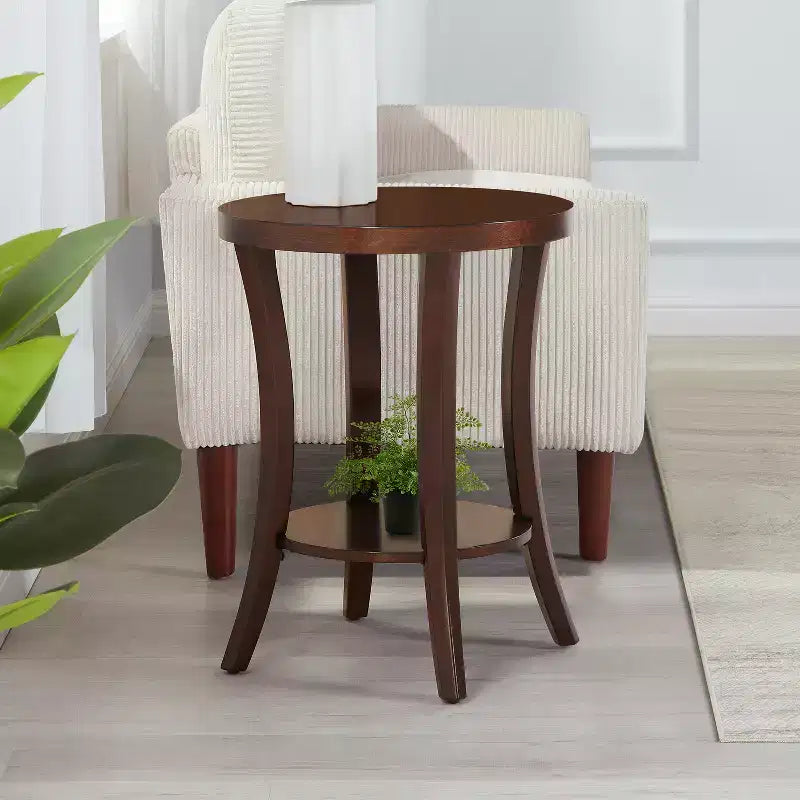 Table d'appoint ronde en bois, coloris marron, hauteur 23,25 po - 1 pièce