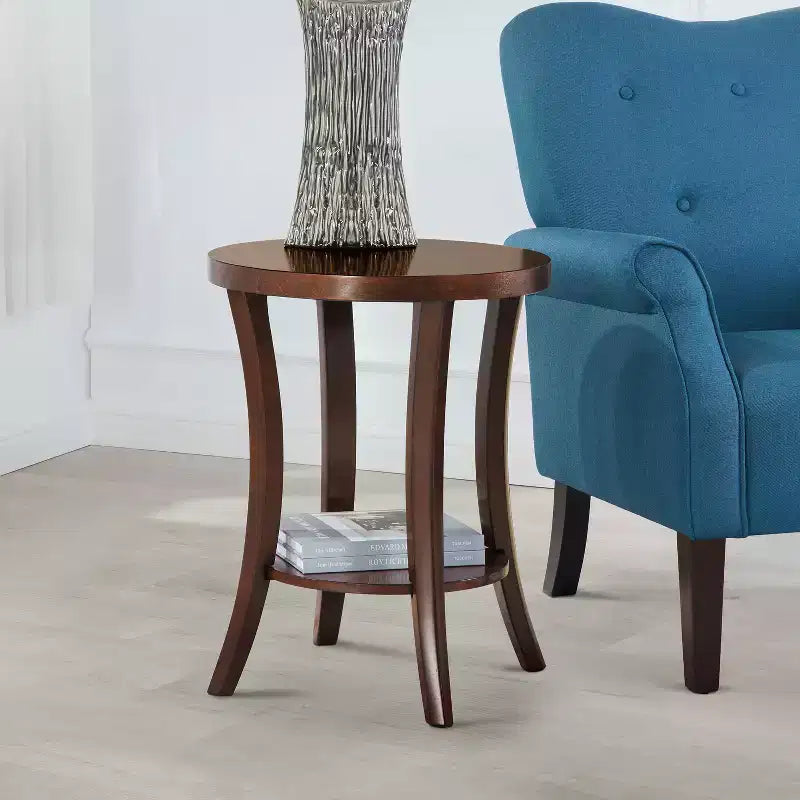Table d'appoint ronde en bois, coloris marron, hauteur 23,25 po - 1 pièce