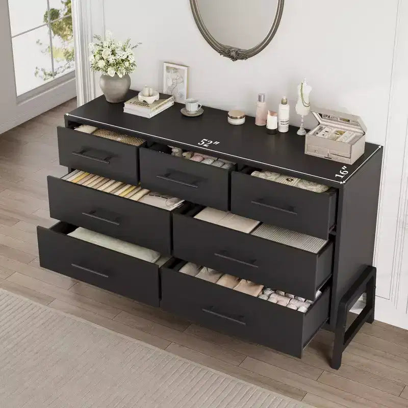 Commode de chambre à 7 tiroirs, commode autoportante de 52 cm de large avec rangement, meuble de rangement en bois pour salon, chambre, entrée