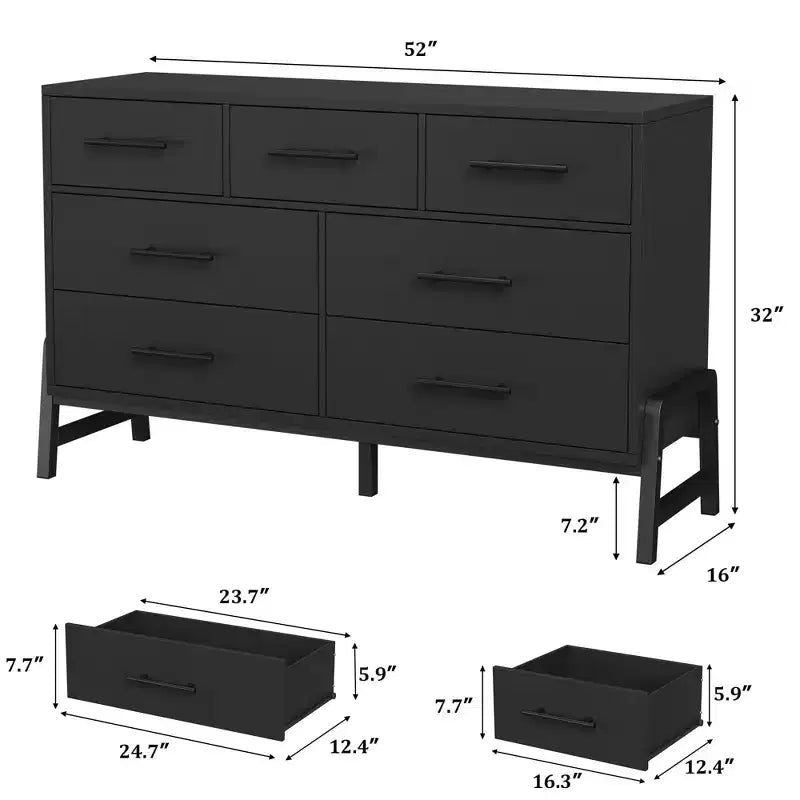 Commode de chambre à 7 tiroirs, commode autoportante de 52 cm de large avec rangement, meuble de rangement en bois pour salon, chambre, entrée