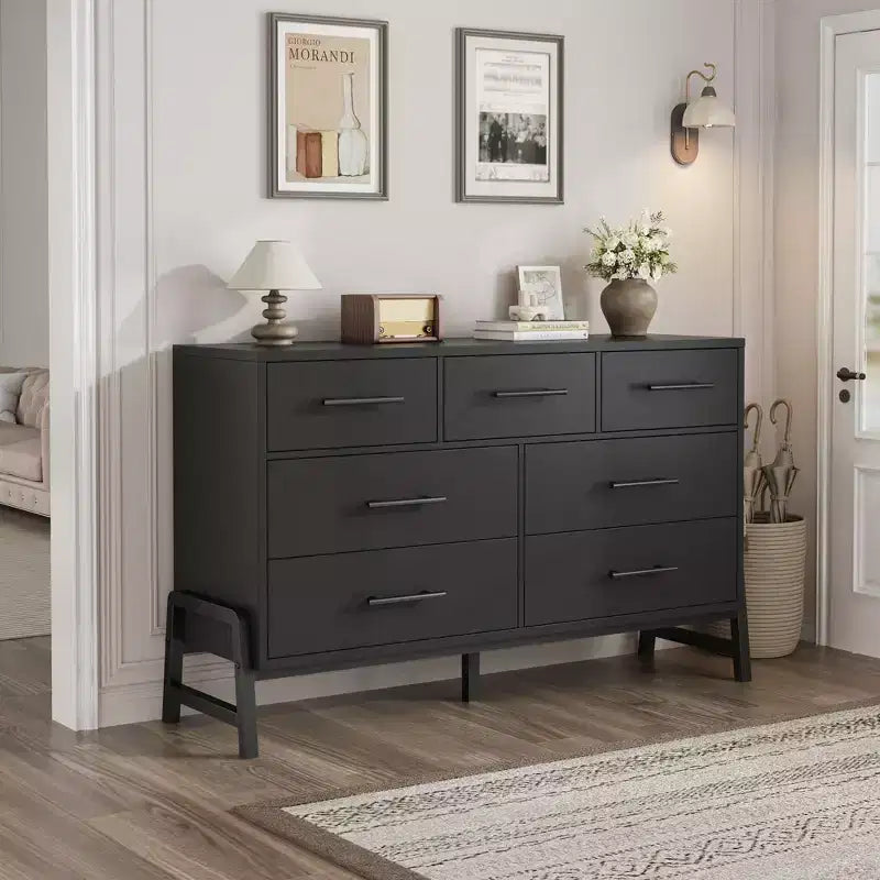Commode de chambre à 7 tiroirs, commode autoportante de 52 cm de large avec rangement, meuble de rangement en bois pour salon, chambre, entrée