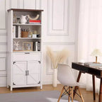 Bibliothèque de style rustique de 183 cm de haut avec portes et tiroir, étagère sur pied à 6 niveaux avec armoire de rangement
