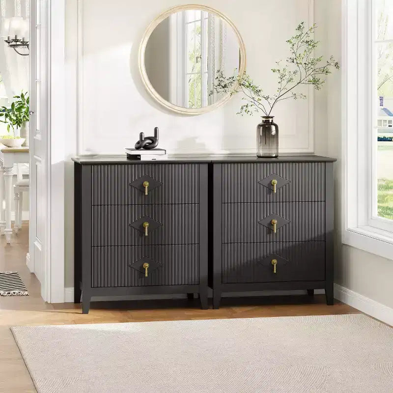 Commode cannelée de 54 pouces de large, commode en bois à 7 tiroirs pour chambre à coucher, commode moderne, armoire de rangement pour salon, couloir