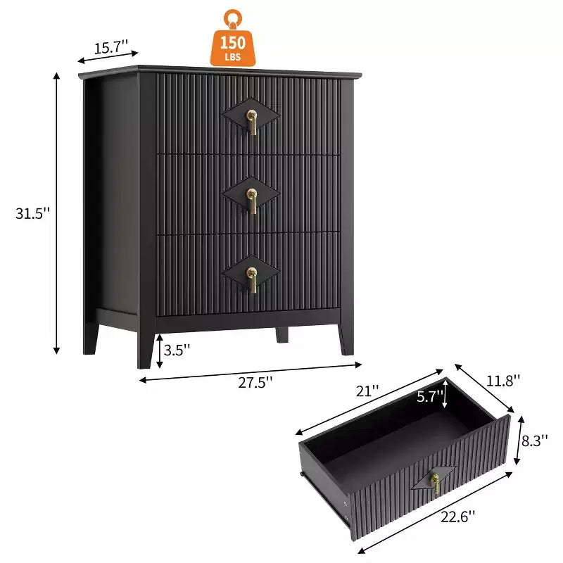 Commode cannelée de 54 pouces de large, commode en bois à 7 tiroirs pour chambre à coucher, commode moderne, armoire de rangement pour salon, couloir