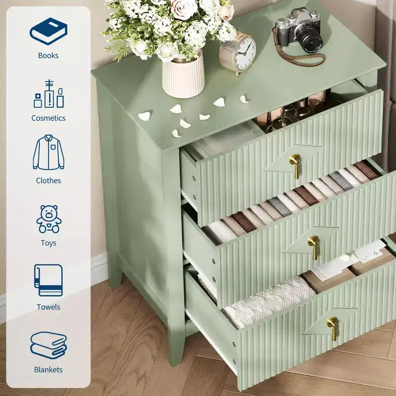 Commode cannelée de 54 pouces de large, commode en bois à 7 tiroirs pour chambre à coucher, commode moderne, armoire de rangement pour salon, couloir