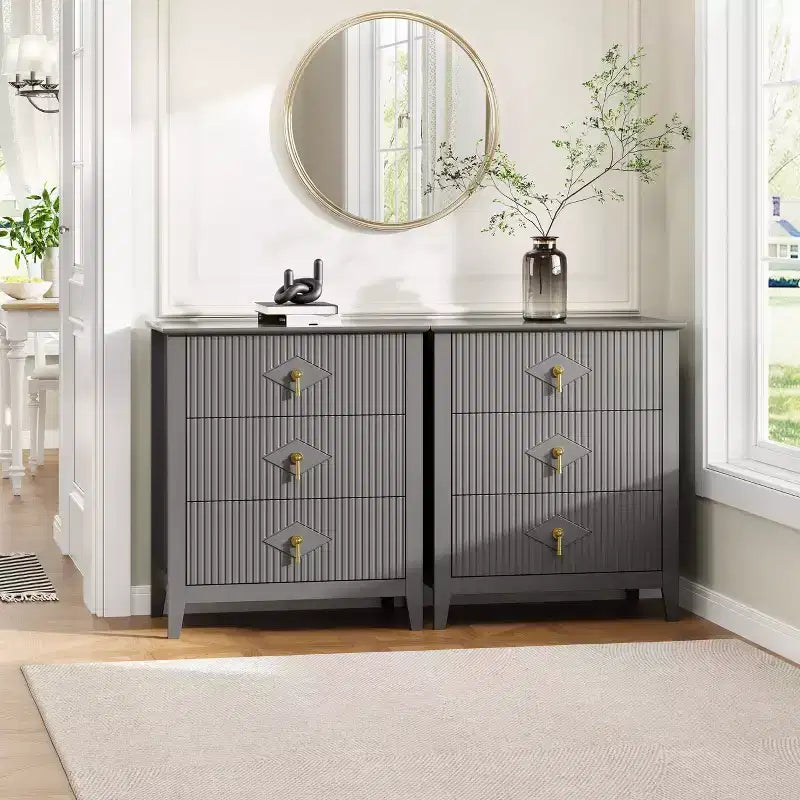 Commode cannelée de 54 pouces de large, commode en bois à 7 tiroirs pour chambre à coucher, commode moderne, armoire de rangement pour salon, couloir