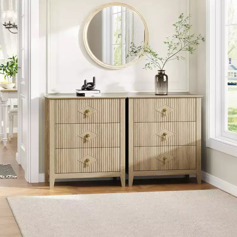 Commode cannelée de 54 pouces de large, commode en bois à 7 tiroirs pour chambre à coucher, commode moderne, armoire de rangement pour salon, couloir