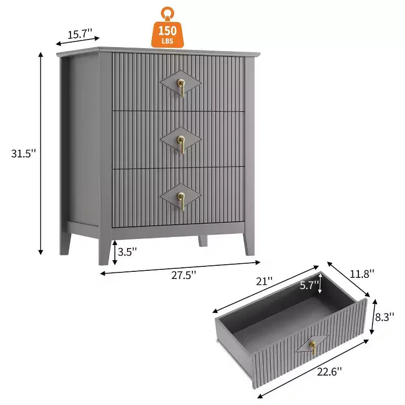 Commode cannelée de 54 pouces de large, commode en bois à 7 tiroirs pour chambre à coucher, commode moderne, armoire de rangement pour salon, couloir