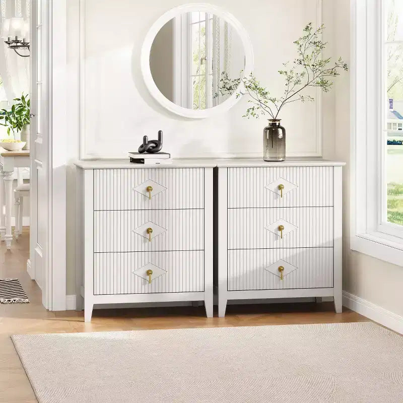 Commode cannelée de 54 pouces de large, commode en bois à 7 tiroirs pour chambre à coucher, commode moderne, armoire de rangement pour salon, couloir