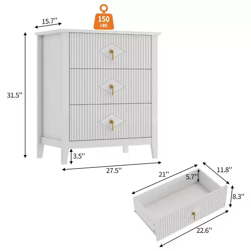 Commode cannelée de 54 pouces de large, commode en bois à 7 tiroirs pour chambre à coucher, commode moderne, armoire de rangement pour salon, couloir