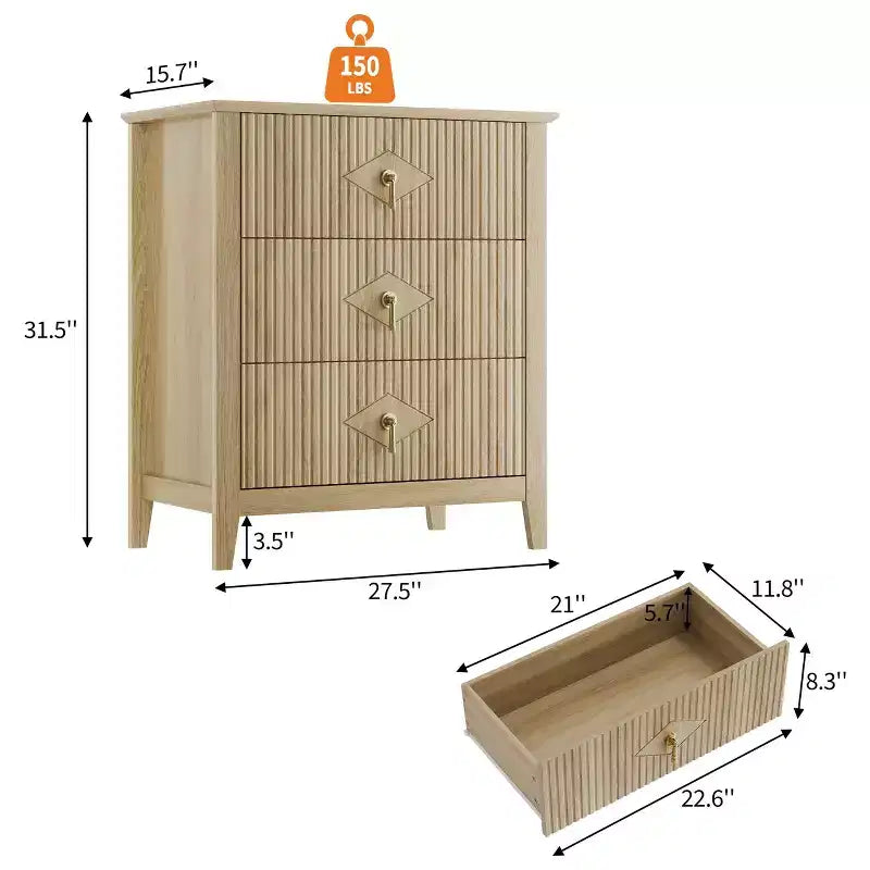 Commode cannelée de 54 pouces de large, commode en bois à 7 tiroirs pour chambre à coucher, commode moderne, armoire de rangement pour salon, couloir