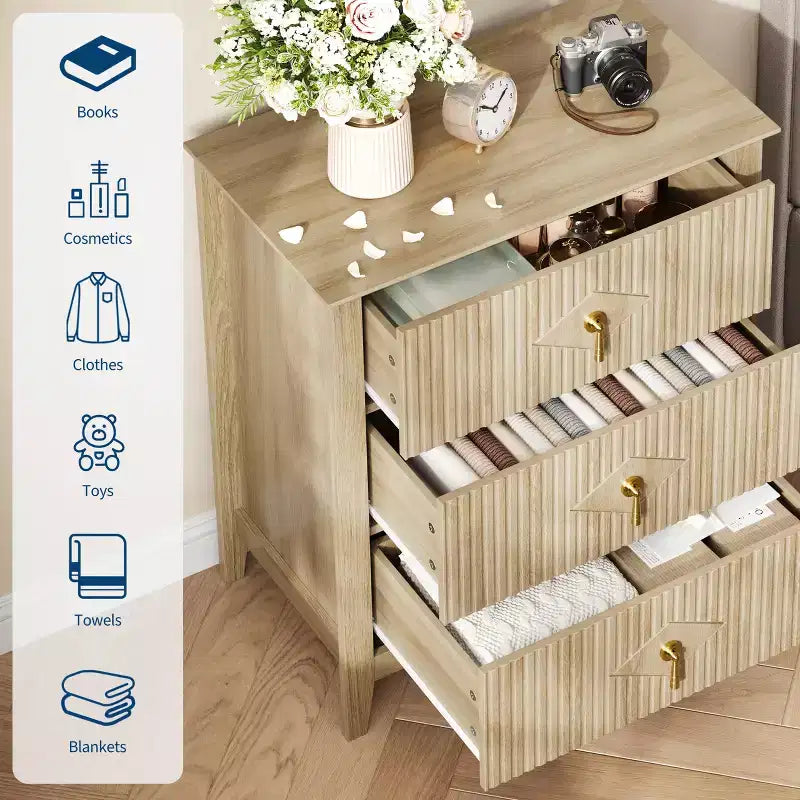 Commode cannelée de 54 pouces de large, commode en bois à 7 tiroirs pour chambre à coucher, commode moderne, armoire de rangement pour salon, couloir