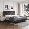 COZONY Ivory Upholstered Bed Frame with Headboard, Heavy-Duty Platform, No Box Spring Needed