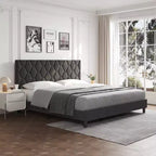 COZONY Ivory Upholstered Bed Frame with Headboard, Heavy-Duty Platform, No Box Spring Needed