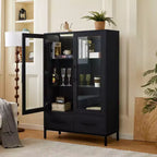 Meuble de rangement 152 cm avec 2 portes et 1 tiroir, meuble autoportant pour salon, salle à manger et bureau