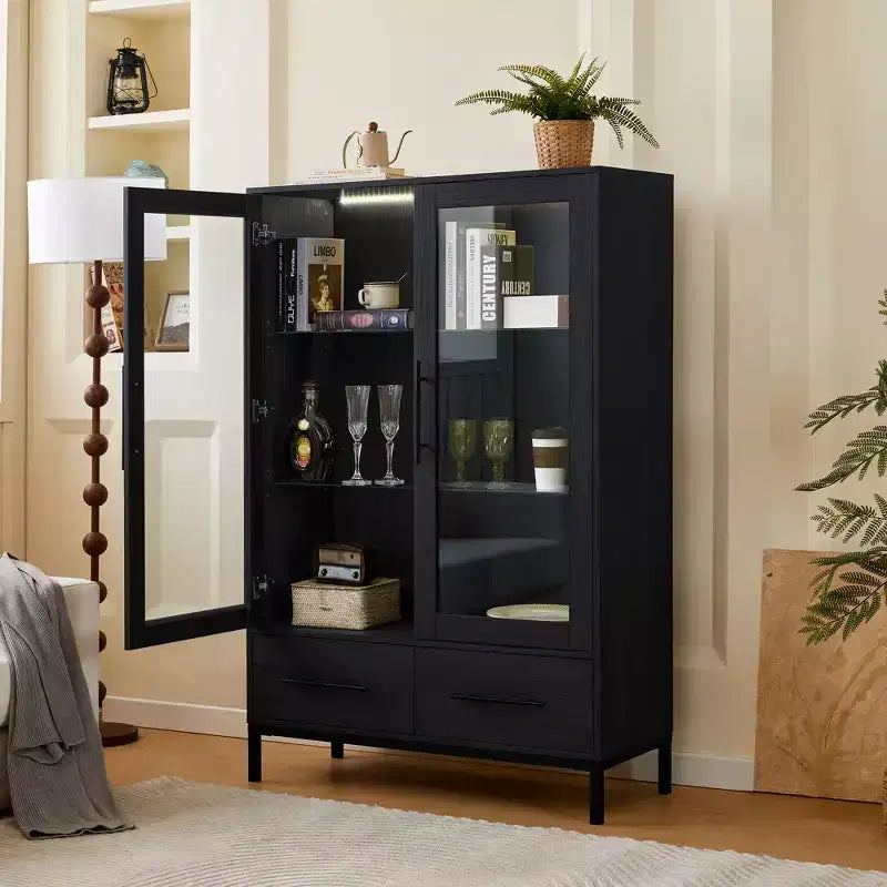 Meuble de rangement 152 cm avec 2 portes et 1 tiroir, meuble autoportant pour salon, salle à manger et bureau