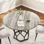 Table à manger ronde pour 4-6 personnes, table de cuisine de ferme 120 cm, table circulaire en bois rustique avec base robuste, table de salle à manger moderne (table uniquement)