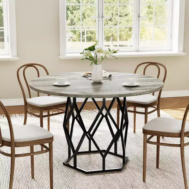 Table à manger ronde pour 4-6 personnes, table de cuisine de ferme 120 cm, table circulaire en bois rustique avec base robuste, table de salle à manger moderne (table uniquement)