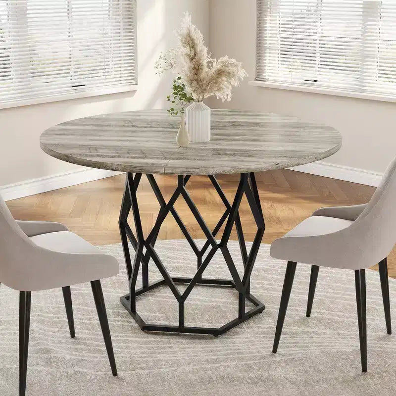 Table à manger ronde pour 4-6 personnes, table de cuisine de ferme 120 cm, table circulaire en bois rustique avec base robuste, table de salle à manger moderne (table uniquement)