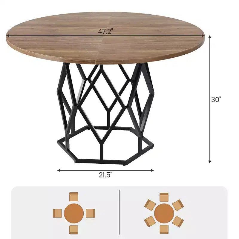 Table à manger ronde pour 4-6 personnes, table de cuisine de ferme 120 cm, table circulaire en bois rustique avec base robuste, table de salle à manger moderne (table uniquement)