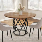 Table à manger ronde pour 4-6 personnes, table de cuisine de ferme 120 cm, table circulaire en bois rustique avec base robuste, table de salle à manger moderne (table uniquement)
