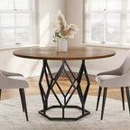 Table à manger ronde pour 4-6 personnes, table de cuisine de ferme 120 cm, table circulaire en bois rustique avec base robuste, table de salle à manger moderne (table uniquement)