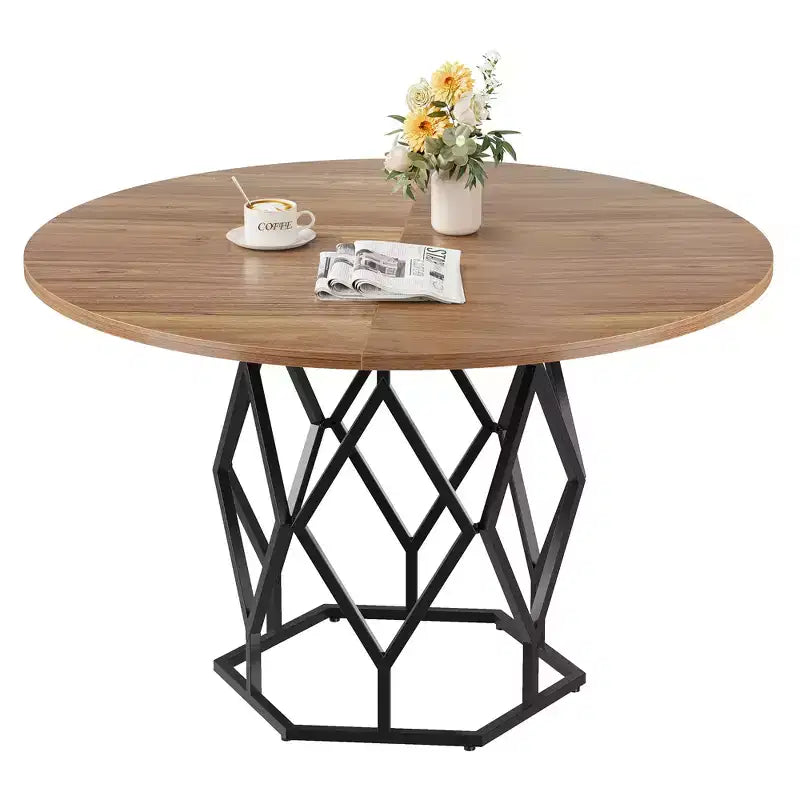 Table à manger ronde pour 4-6 personnes, table de cuisine de ferme 120 cm, table circulaire en bois rustique avec base robuste, table de salle à manger moderne (table uniquement)