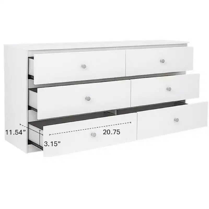 Commode 6 tiroirs de 119 cm de large, design minimaliste sans poignée pour chambre à coucher, placard ou entrée