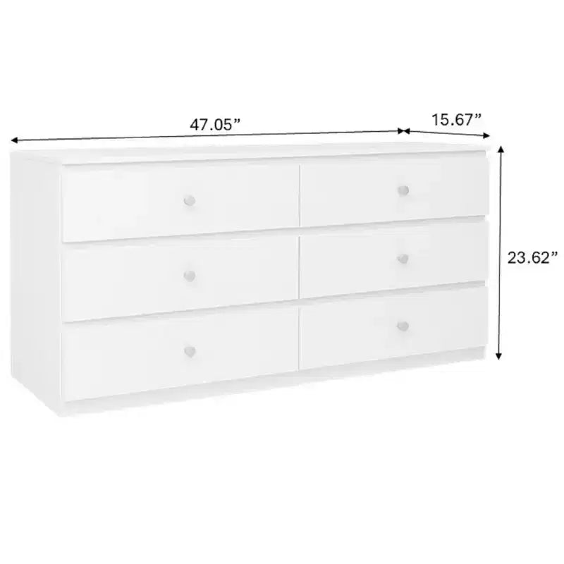 Commode 6 tiroirs de 119 cm de large, design minimaliste sans poignée pour chambre à coucher, placard ou entrée