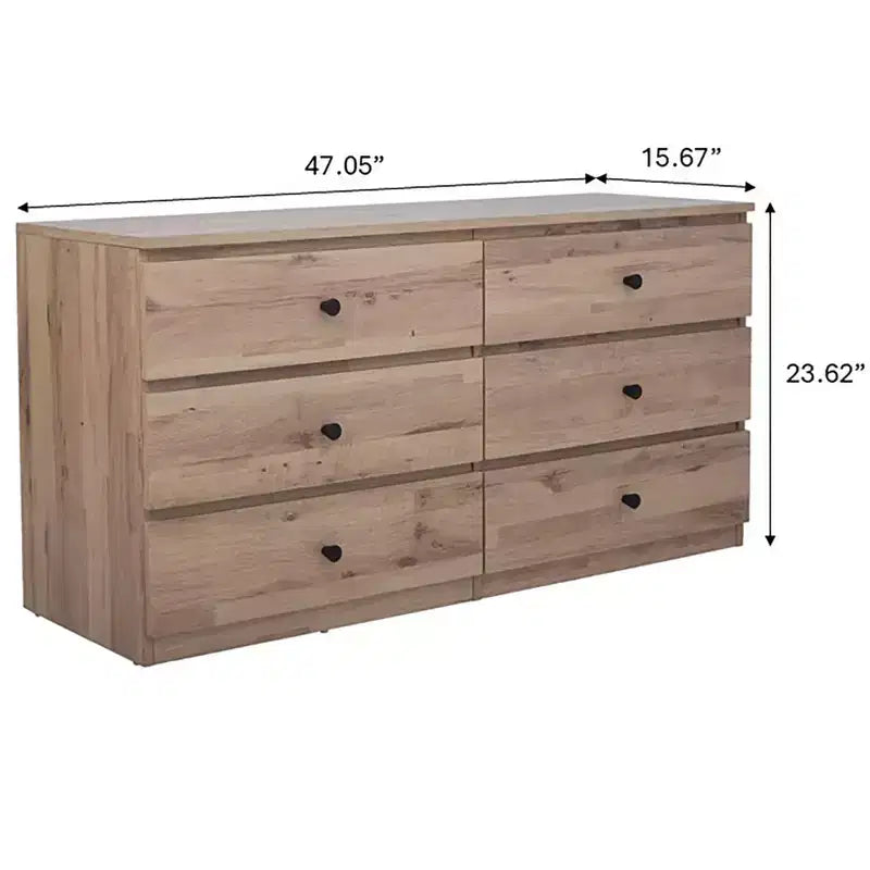 Commode 6 tiroirs de 119 cm de large, design minimaliste sans poignée pour chambre à coucher, placard ou entrée