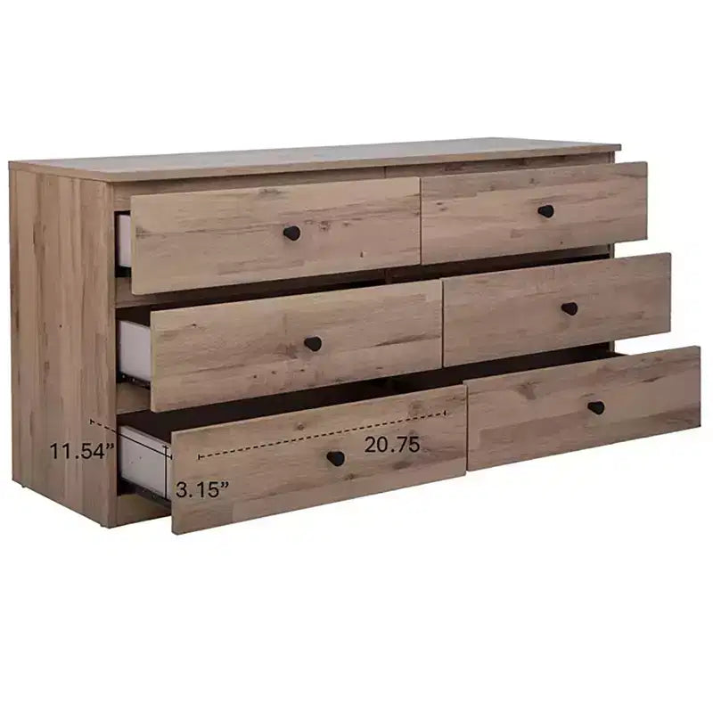 Commode 6 tiroirs de 119 cm de large, design minimaliste sans poignée pour chambre à coucher, placard ou entrée