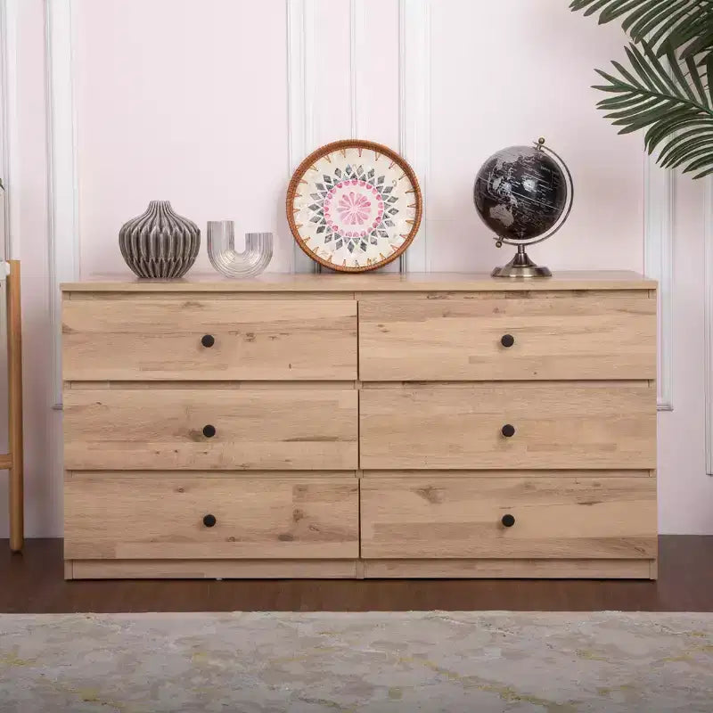 Commode 6 tiroirs de 119 cm de large, design minimaliste sans poignée pour chambre à coucher, placard ou entrée