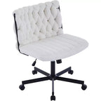 Chaise de bureau sans accoudoirs à assise large, chaise d'ordinateur pour le travail et la méditation, pieds croisés avec roulettes, chaise de bureau pour coiffeuse, maison, blanc
