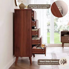Commode cannelée avec plateau en faux marbre et 5 tiroirs profonds - commode en bois moderne de 120 cm de haut au profil incurvé pour chambre à coucher, chambre d'enfant, salon, couloir