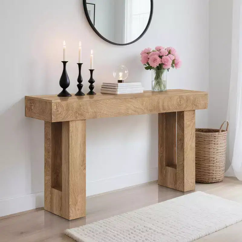 63 table console de ferme - longue table de canapé derrière le canapé, table d'entrée en bois pour salon, couloir, entrée, design rectangulaire rustique