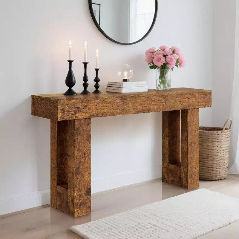 63 table console de ferme - longue table de canapé derrière le canapé, table d'entrée en bois pour salon, couloir, entrée, design rectangulaire rustique